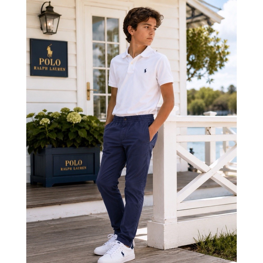 POLO RALPH LAUREN Kids Boys Pants 14 Navy‎ Elastic Waist Stretch Cotton Unisex